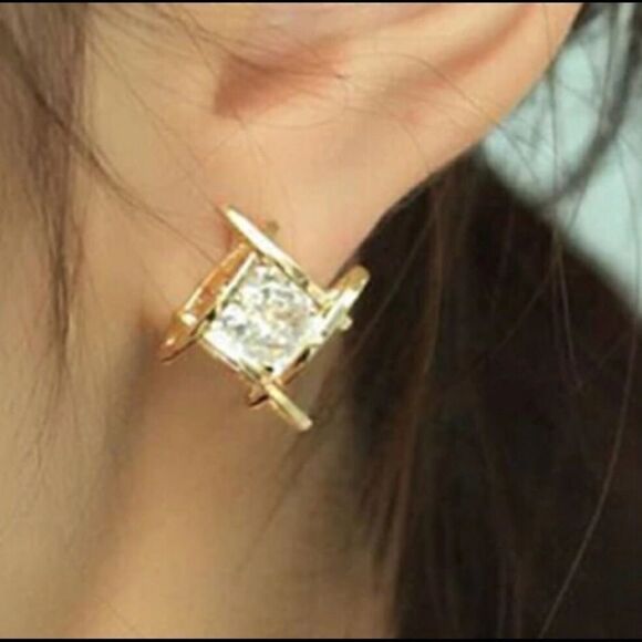 Gold 3D Caged CZ Diamond Earrings - Picture 2 of 3